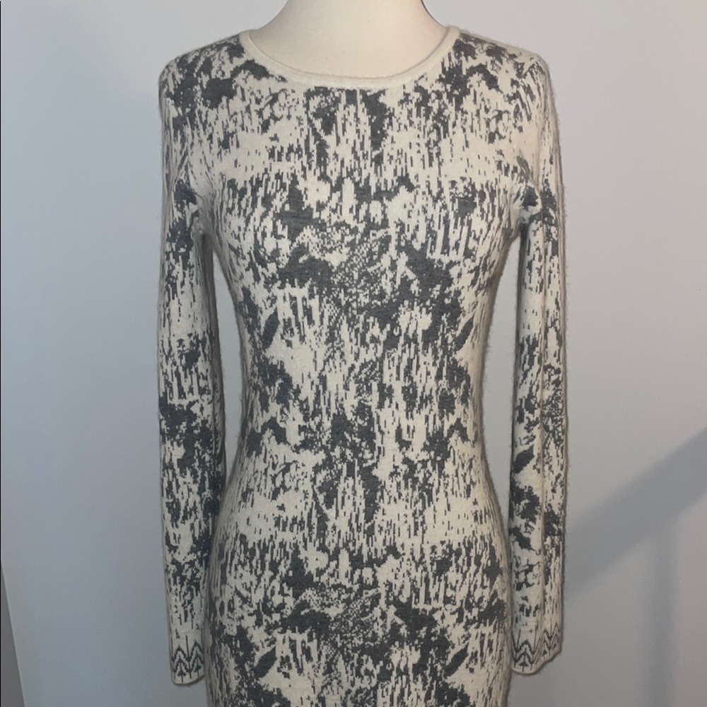 French Connection Gray and Cream Patterned Sweater Dress